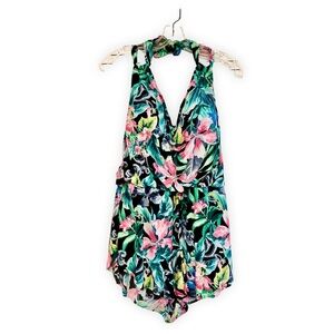 Swimsuit Romper Bright Tropical Floral Swim Short Set 1PC SZ 12 Plus Curve